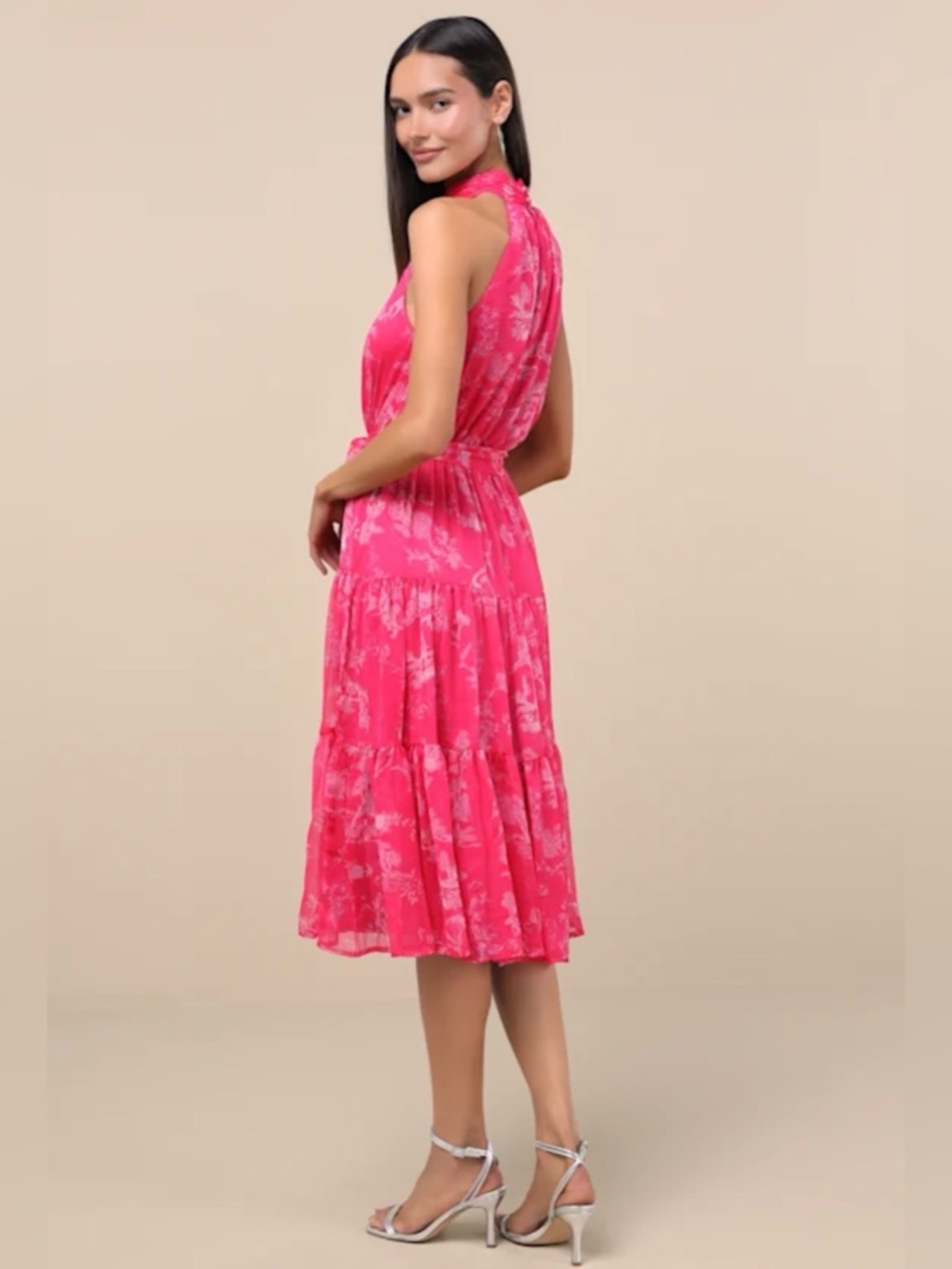Lulus Float to You Halter-Neck Tiered Midi Dress L NWT - Picture 3 of 7
